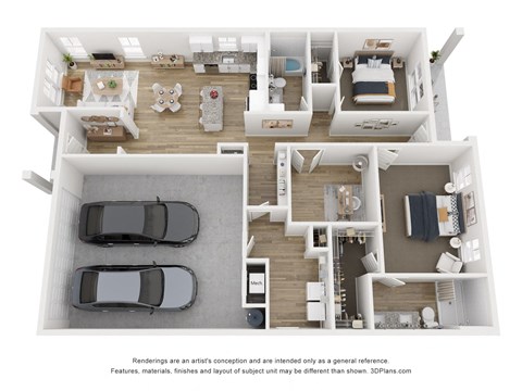 Floor plan for 2 beds, 2 baths, 1497 sqft